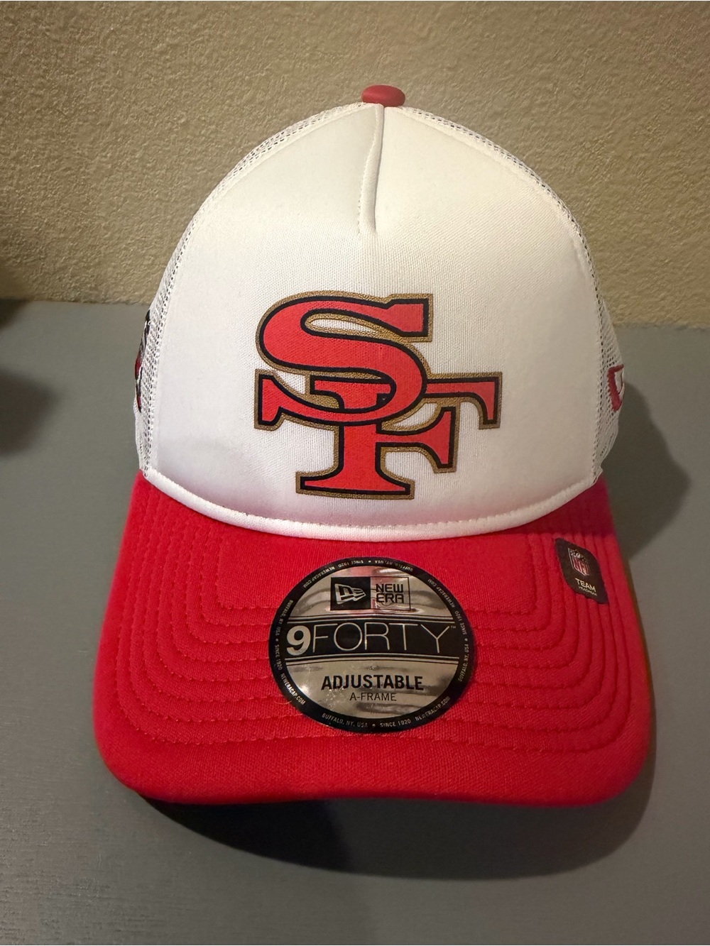 New Era San Francisco 49ers 9FORTY A-Frame Trucker Hat Adjustable Red White NFL